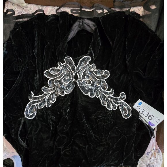 Vintage Black Velvet Halter Dress W/ Bead Sequin Detail whimsygoth elegant glam - Picture 11 of 14
